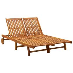 Transat chaise longue bain de soleil lit de jardin terrasse meuble d'ext&eacute;rieur 2 places bois d'acac