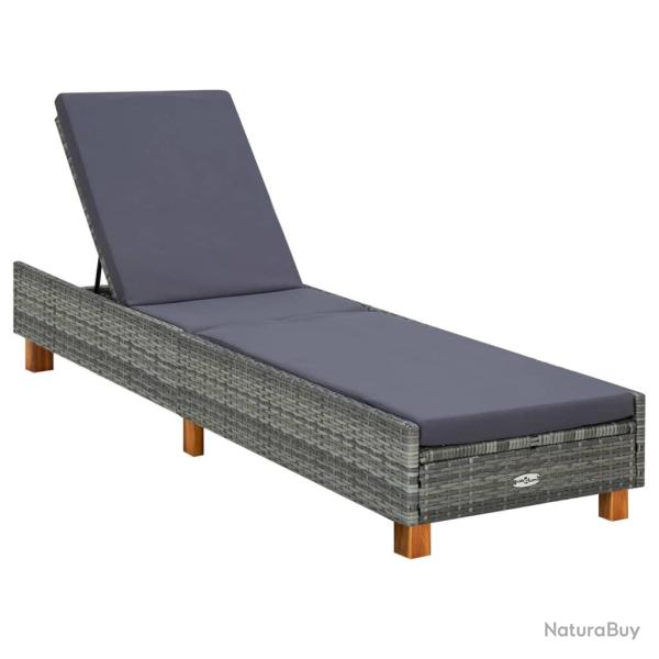 Transat chaise longue bain de soleil avec coussin r�sine tress�e gris 02_0012199