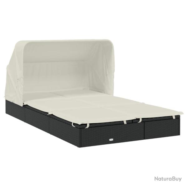 Transat bain de soleil chaise longue 2 places avec toit pliable 213 x 118 x 97 cm noir 02_0012190