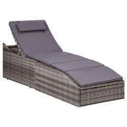 Transat chaise longue bain de soleil avec coussin r&eacute;sine tress&eacute;e gris 02_0012201