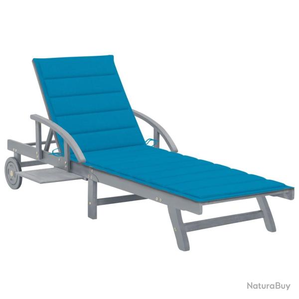 Transat chaise longue bain de soleil lit de jardin terrasse meuble d'ext�rieur avec coussin bois d'