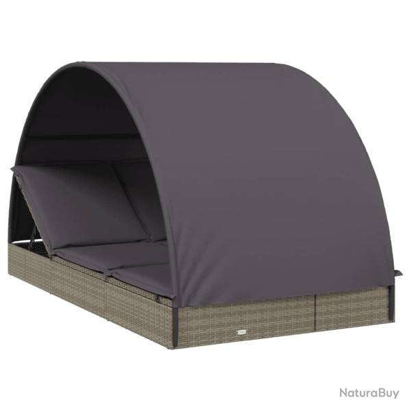 Transat bain de soleil chaise longue 2 places avec toit rond 211 x 112 x 140 cm gris02_0012191