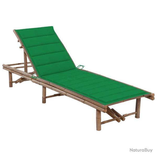 Transat chaise longue bain de soleil lit de jardin terrasse meuble d'extrieur avec coussin bambou