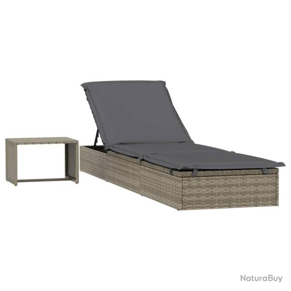Transat chaise longue bain de soleil avec table r�sine tress�e gris 02_0012206