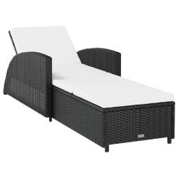 Transat chaise longue bain de soleil lit de jardin terrasse meuble d'ext&eacute;rieur avec coussin blanc c