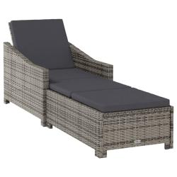 Transat chaise longue bain de soleil lit de jardin terrasse meuble d'ext&eacute;rieur avec coussin gris fo