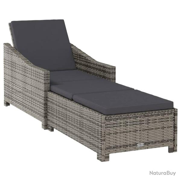 Transat chaise longue bain de soleil lit de jardin terrasse meuble d'ext�rieur avec coussin gris fo