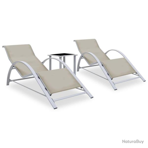 Lot de 2 transats chaise longue bain de soleil lit de jardin terrasse meuble d'ext�rieur avec table