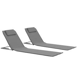 Tapis de plage chaise longue pliables 2 pi&egrave;ces acier et tissu gris 02_0012183