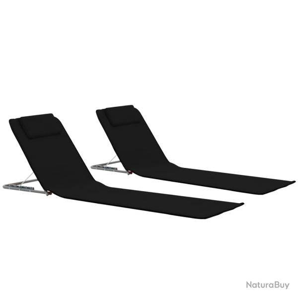 Tapis de plage chaise longue pliables 2 pi�ces acier et tissu noir 02_0012185