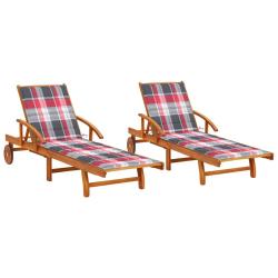 Lot de 2 transats chaise longue bain de soleil lit de jardin terrasse meuble d'ext&eacute;rieur avec couss