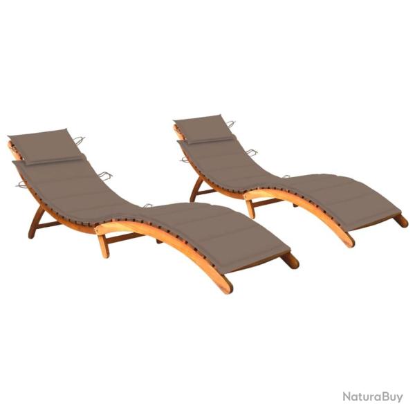 Lot de 2 transats chaise longue bain de soleil lit de jardin terrasse meuble d'ext�rieur avec couss