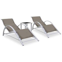 Lot de 2 transats chaise longue bain de soleil lit de jardin terrasse meuble d'ext&eacute;rieur avec table