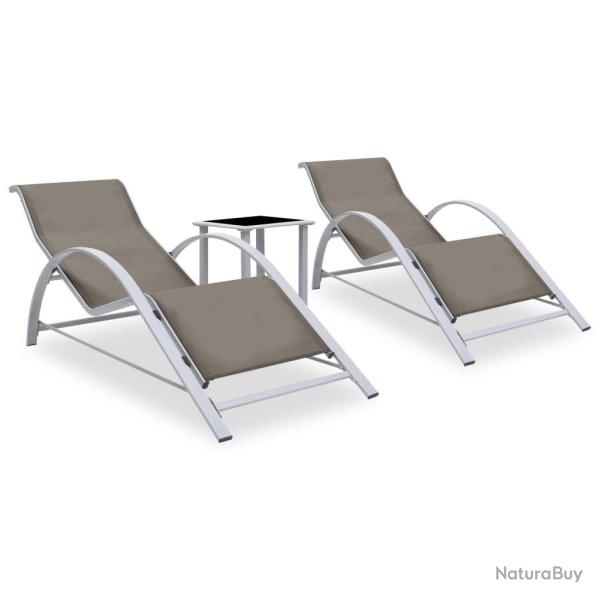 Lot de 2 transats chaise longue bain de soleil lit de jardin terrasse meuble d'ext�rieur avec table