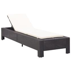 Transat chaise longue bain de soleil avec coussin noir r&eacute;sine tress&eacute;e 02_0012197