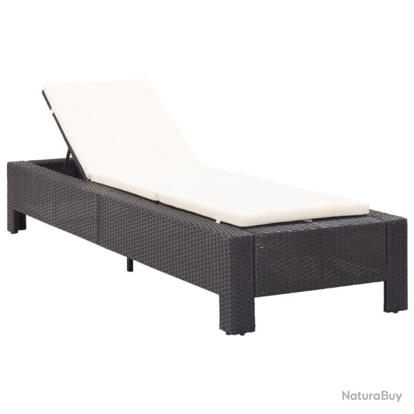 Transat chaise longue bain de soleil avec coussin noir r�sine tress�e 02_0012197