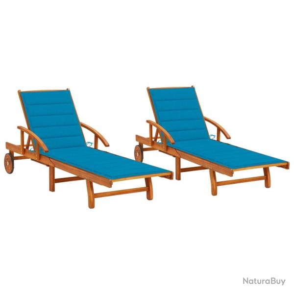 Lot de 2 transats chaise longue bain de soleil lit de jardin terrasse meuble d'ext�rieur avec couss