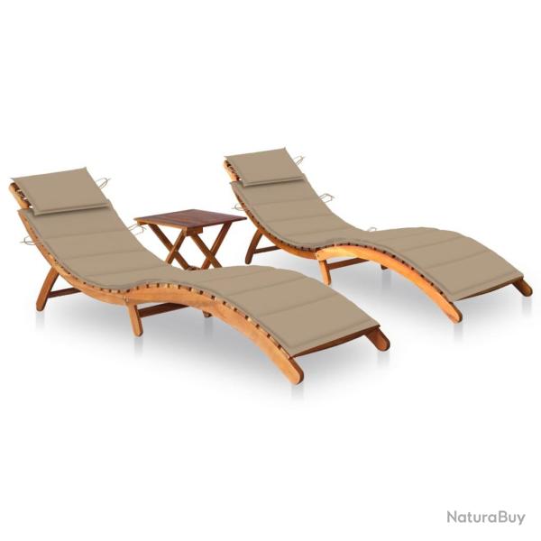 Lot de 2 transats chaise longue bain de soleil lit de jardin terrasse meuble d'ext�rieur avec table