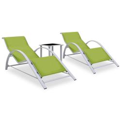 Lot de 2 transats chaise longue bain de soleil lit de jardin terrasse meuble d'ext&eacute;rieur avec table