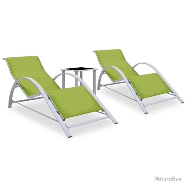 Lot de 2 transats chaise longue bain de soleil lit de jardin terrasse meuble d'ext�rieur avec table