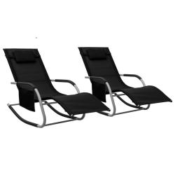 Lot de 2 transats chaise longue bain de soleil lit de jardin terrasse meuble d'ext&eacute;rieur textil&egrave;ne