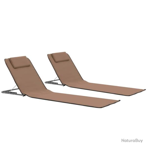 Tapis de plage chaise longue pliables 2 pi�ces acier et tissu marron 02_0012184