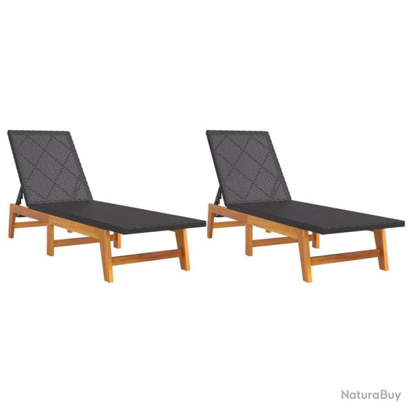 Lot de 2 transats chaise longue bain de soleil lit de jardin terrasse meuble d'ext�rieur noir/marro