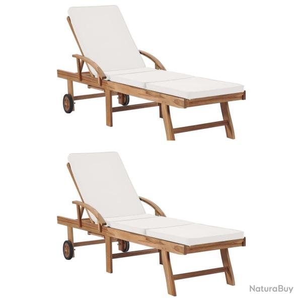Lot de 2 transats chaise longue bain de soleil lit de jardin terrasse meuble d'ext�rieur avec couss