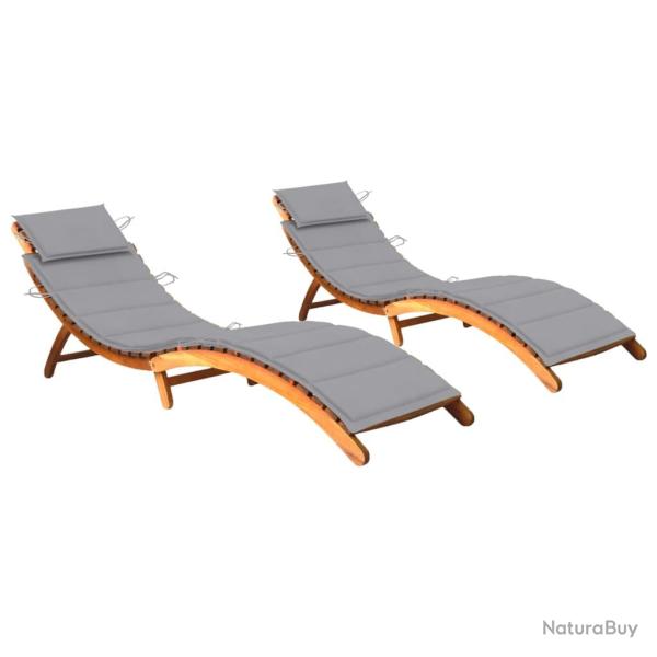 Lot de 2 transats chaise longue bain de soleil lit de jardin terrasse meuble d'ext�rieur avec couss
