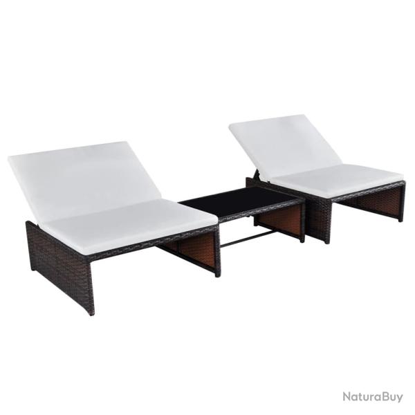 Lot de 2 transats chaise longue bain de soleil lit de jardin terrasse meuble d'ext�rieur avec table