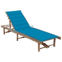 Transat chaise longue bain de soleil lit de jardin terrasse meuble d'ext&eacute;rieur avec coussin bambou