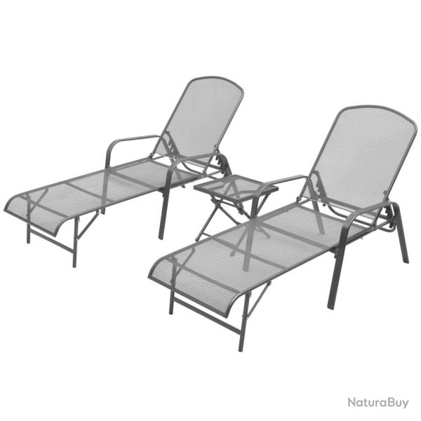 Lot de 2 transats chaise longue bain de soleil lit de jardin terrasse meuble d'ext�rieur avec table