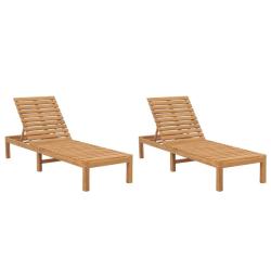 Lot de 2 transats chaise longue bain de soleil lit de jardin terrasse meuble d'ext&eacute;rieur bois de te