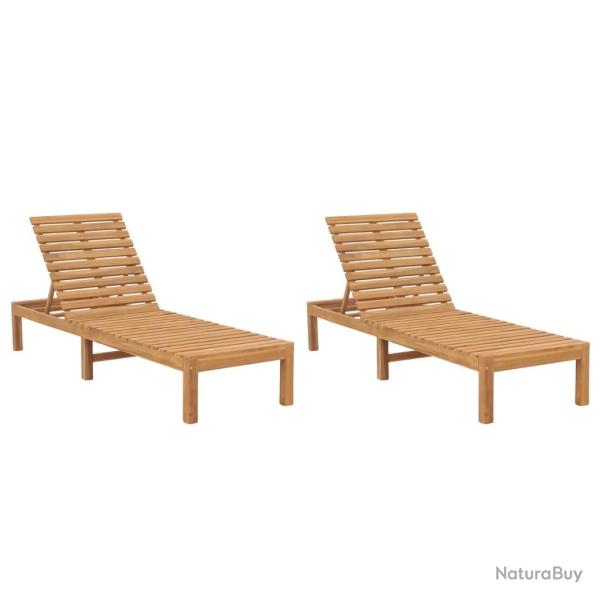 Lot de 2 transats chaise longue bain de soleil lit de jardin terrasse meuble d'ext�rieur bois de te