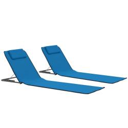 Tapis de plage chaise longue pliables 2 pi&egrave;ces acier et tissu bleu 02_0012182