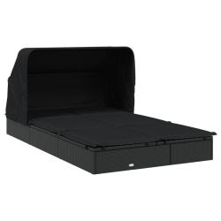 Transat bain de soleil chaise longue 2 places avec toit pliable 213 x 118 x 97 cm noir 02_0012189