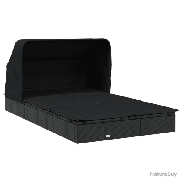 Transat bain de soleil chaise longue 2 places avec toit pliable 213 x 118 x 97 cm noir 02_0012189