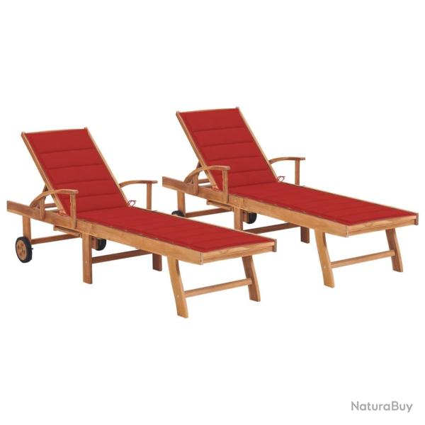 Lot de 2 transats chaise longue bain de soleil lit de jardin terrasse meuble d'ext�rieur avec couss