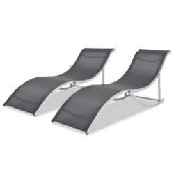 Lot de deux chaises longues pliantes aluminium et textil&egrave;ne 02_0011961