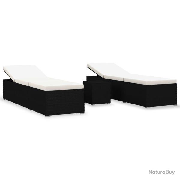Chaises longues transat de jardin table � th� 3 pi�ces r�sine tress�e noir 02_0011922