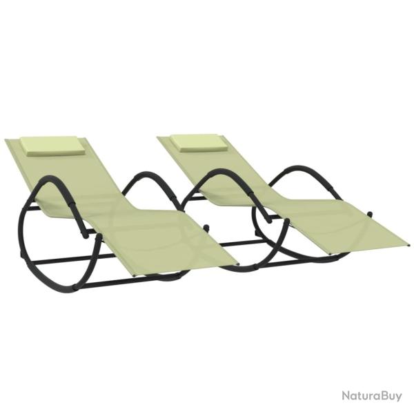 Lot de deux chaises longues � bascule acier et textil�ne cr�me 02_0011966