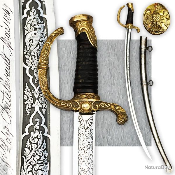 RARISSIME SABRE DE LUXE D'OFFICIER SUPRIEUR CANONNIER SECONDE EMPIRE DORURE 1849 ORIGINAL