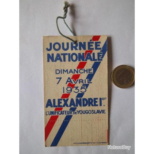 document de qu�te pour la venue d'Alexandre 1� en 1935 assassin� en 1934 !!!