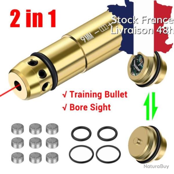 Cartouche d'entrainement laser tir � sec 9mm - 2 en 1 - Livraison rapide depuis la France