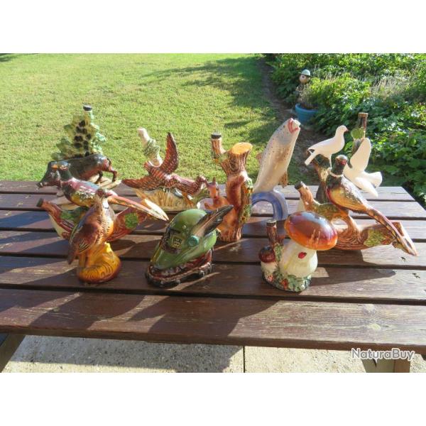 SUPERBE collection de bouteilles a liqueur ancienne GARNIER - TH�ME CHASSE - P�CHE - NATURE