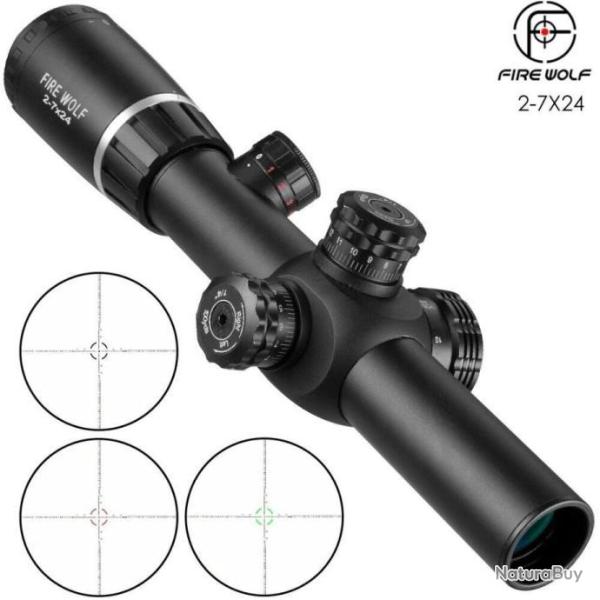 Lunette Viseur FIRE WOLF 2-7x24 Lumineuse Parallaxe + Colliers OFFERTS