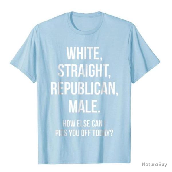 T-shirt humoristique "WHITE, STRAIGHT, REPUBLICAN, MALE." - Bleu Ciel
