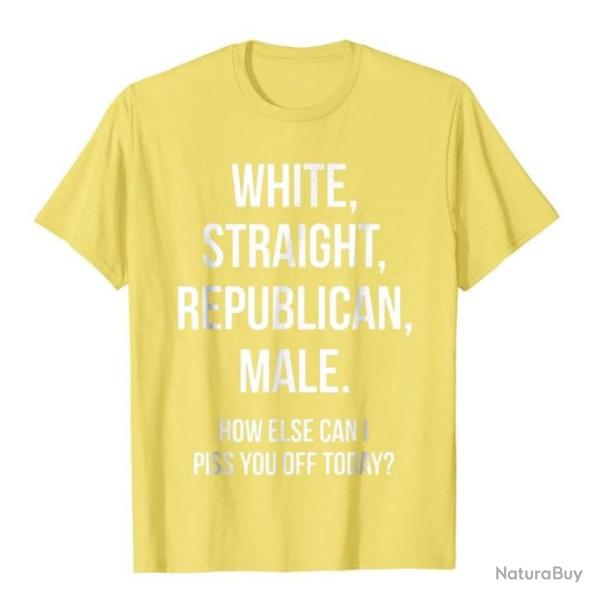 T-shirt humoristique "WHITE, STRAIGHT, REPUBLICAN, MALE." - Jaune