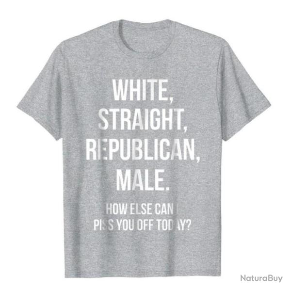 T-shirt humoristique "WHITE, STRAIGHT, REPUBLICAN, MALE." - Gris Chin�