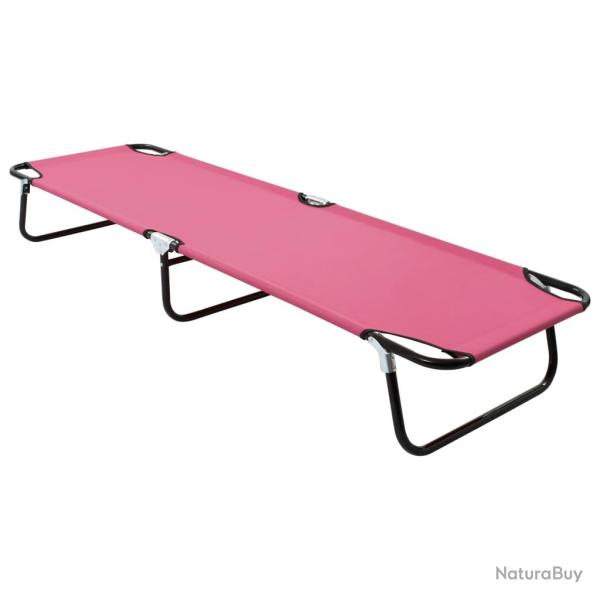 Transat chaise longue bain de soleil lit de jardin terrasse meuble d'ext�rieur pliable acier rose 0